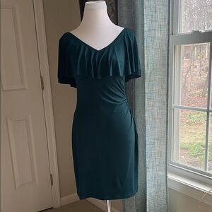 Connected Apparel Emerald Green Ruffle-Trim Midi Dress